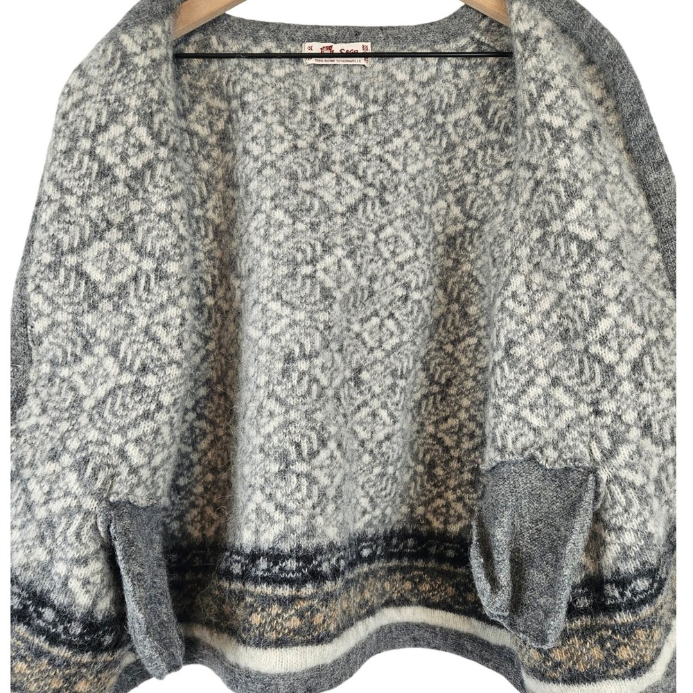 Saga vintage 70s 80s Icelandic sweater jumper 100% wool, size US L, D/NL 42 tan - Picture 4 of 6